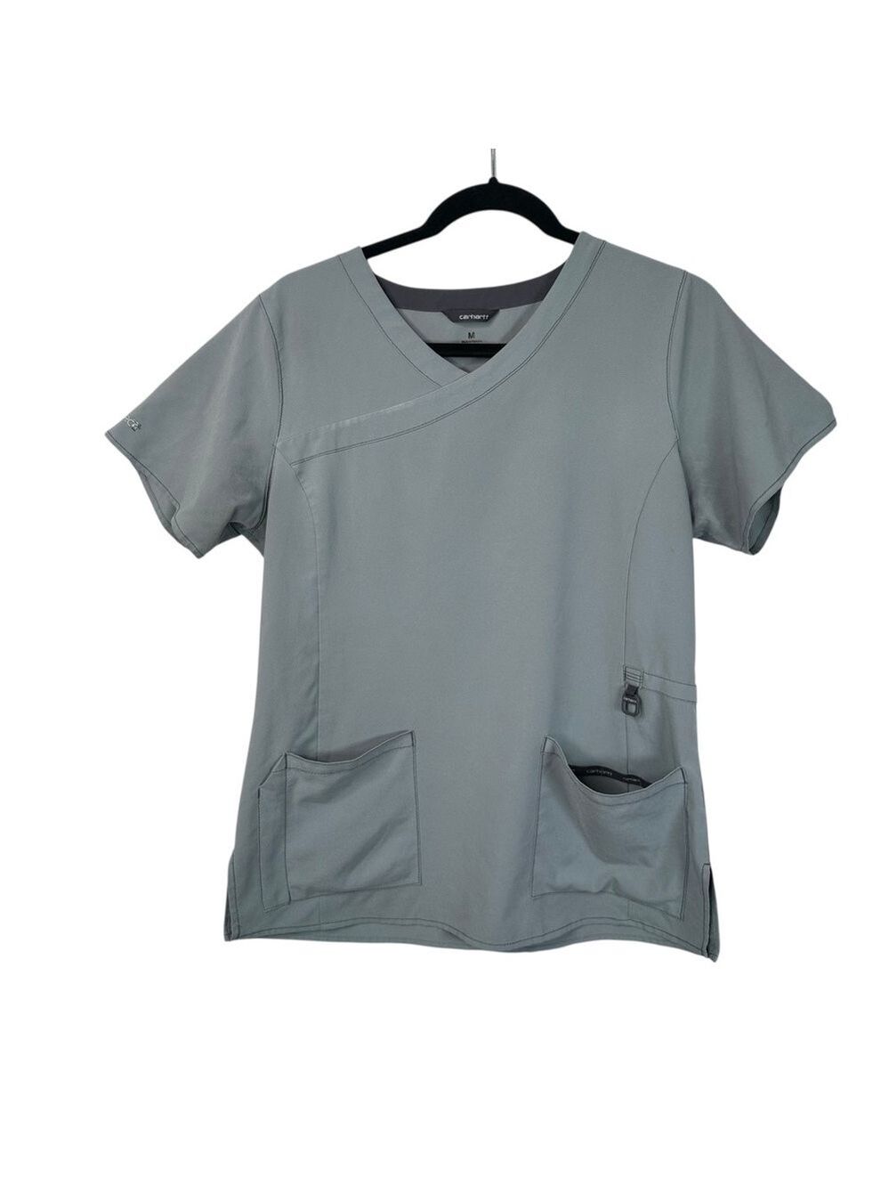 Carhartt Gray Mock Wrap Scrub Top Women Medium Medical Workwear Durable